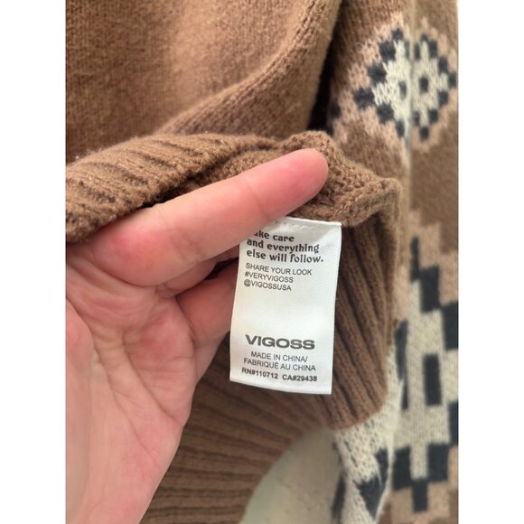 Vintage Inspired VIGOSS Brown Cardigan With Aztec  Pattern Button Closure - Picture 7 of 11
